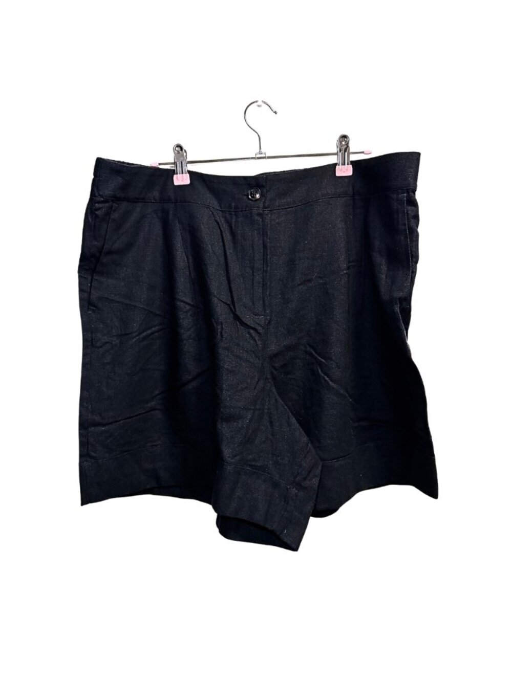 Calligraphie Black Pleated Cuffed Shorts XL Elastic Back Waist